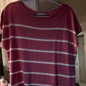 New Ann Taylor Pink and White Striped Short Sleeve Top